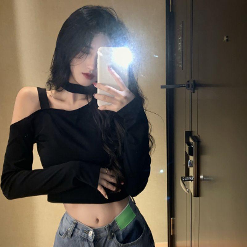 

Модный Милый Сексуальный Летний Джазовый Асимметричный Имитация Двойки С Открытыми Плечами Облегающий Подчеркивающий Фигуру Танцевальный Кроп-Топ Короткий Топ Женская Мода Black L