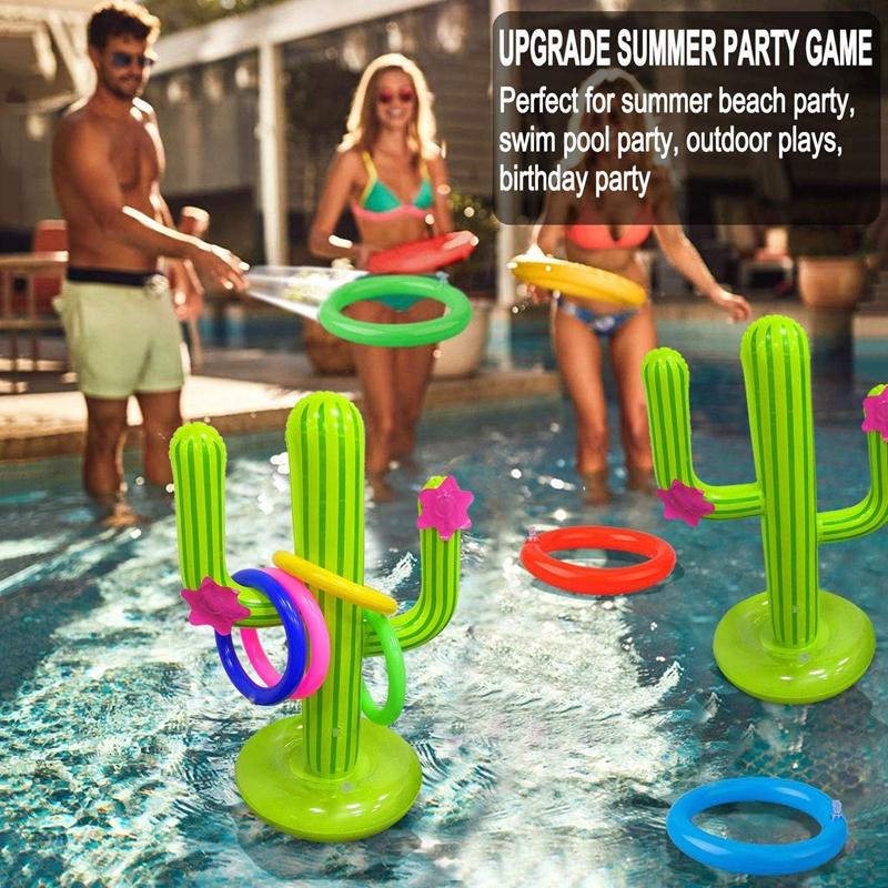 Inflatable Cactus Ring Toss Game Set Floating Swimming Pool Toys Hawaiian Summer Pool Beach Party Decorations Game Supplies