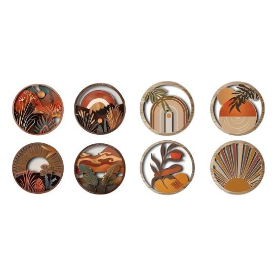 4 Pcs Wooden Round Boho Wall Art Bohemian Circle Wall Decor Hollow Out Farmhouse Hanging Sign for Bedroom Living Room Bathroom Patio Apartment