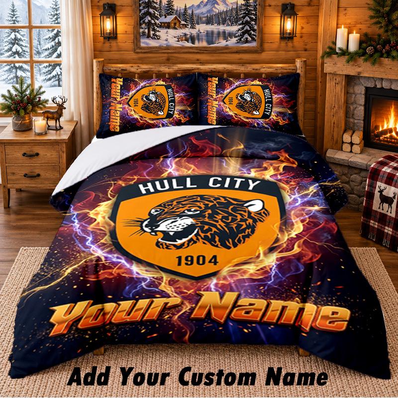 Hull City Pattern Bedding 3Pcs Set Custom Name, Bed Sheet And Pillowcases For Home Bedroom