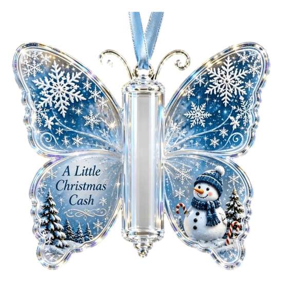 Weihnachtsbaum-Hänge-Dekoration Bargeld-Geschenk-Schmuckstück, Acryl-Schmetterling Geldhalter mit Eingebaut?in Ornament für durchsichtiges Fach, Weihnachtsbaum,