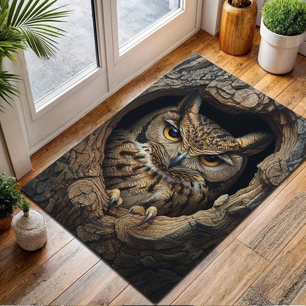 Owl in a Tree Hollow Patterned carpet, non slip mat suitable for living room and bedroom sofas