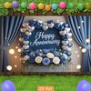 2D Wedding Anniversary Photography Background, Elegant Blue & White Flower Decor