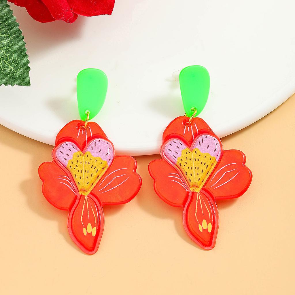 Summer fresh and sweet cartoon flower plate earrings personalized leisure vacation style acrylic earrings earrings