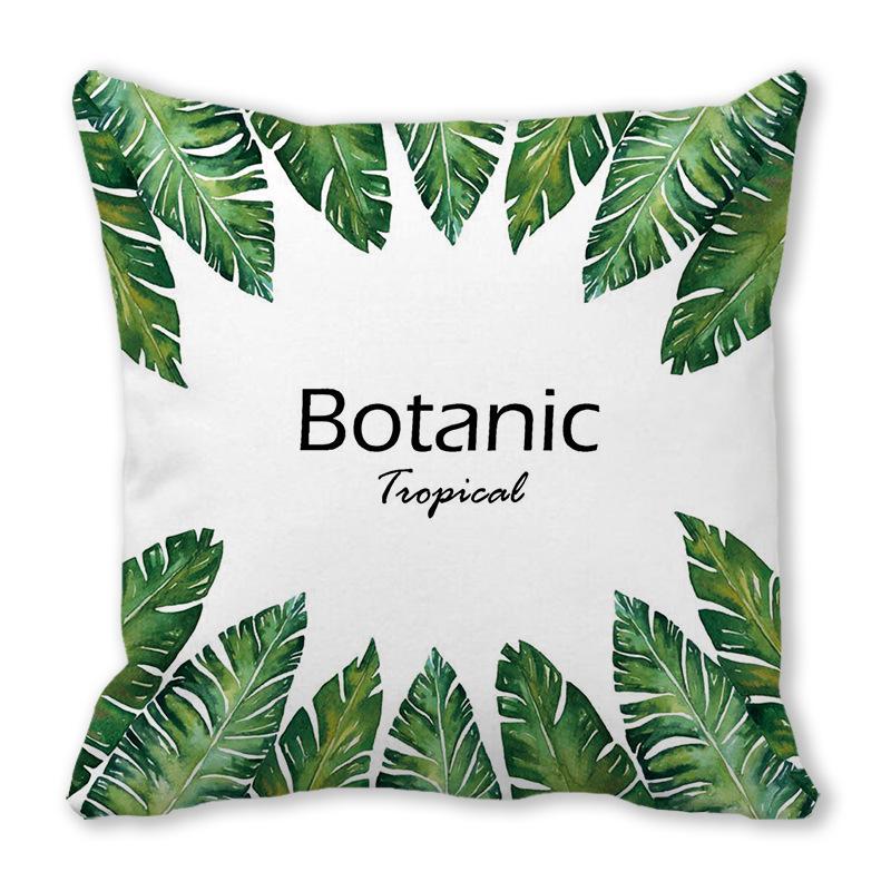 Watercolor tropical green leaf banana leaf Digital printing short plush pillow covers for sofa office cushion cover home goods