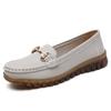 2023 Spring Women's Soft Loafers - Korean Style Metal Slip-ons, White Commuter Shoes for Mom