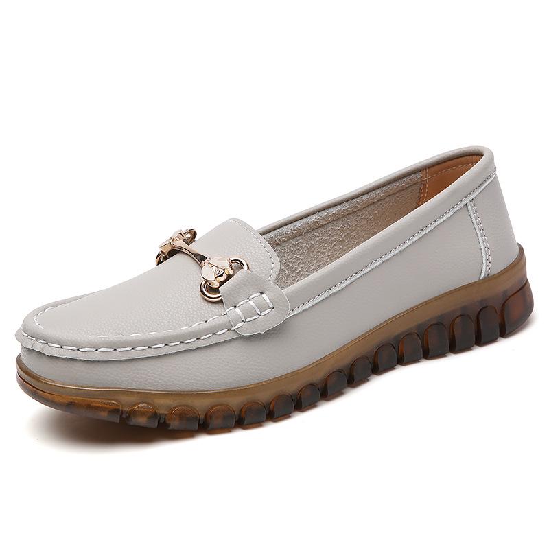 2023 Spring Women s Soft Loafers - Korean Style Metal Slip-ons, White Commuter Shoes for Mom 40