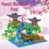 Fairy Pavilion Cherry Blossom Treehouse with Peach Blossom Pond - Creative Ancient Style Building Block Ornament, Handmade Assembly Scene.