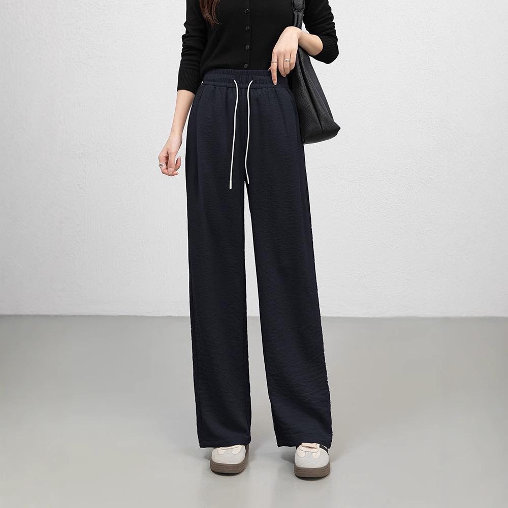 Cloud-Feel Velvet Elastic Waist Drawstring High-Waisted Wide-Leg Summer Pants