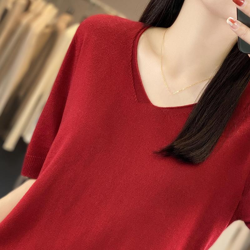 Camiseta de manga corta de verano para mujer, mezcla de 50 % seda morera y poliéster | Top informal ligero, transpirable y ajustado