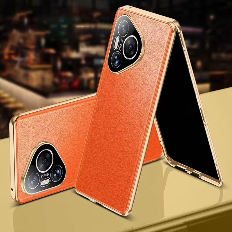 Etui dla Huawei P80 P30 P40 P70 Nova 14 13 Ultra Honor 200 100 90 80 70 Magic 8 Pro, Aluminiowy Bumper z Hartowanym Szkłem i Skórzanym Tyłem Bumpery na Telefon