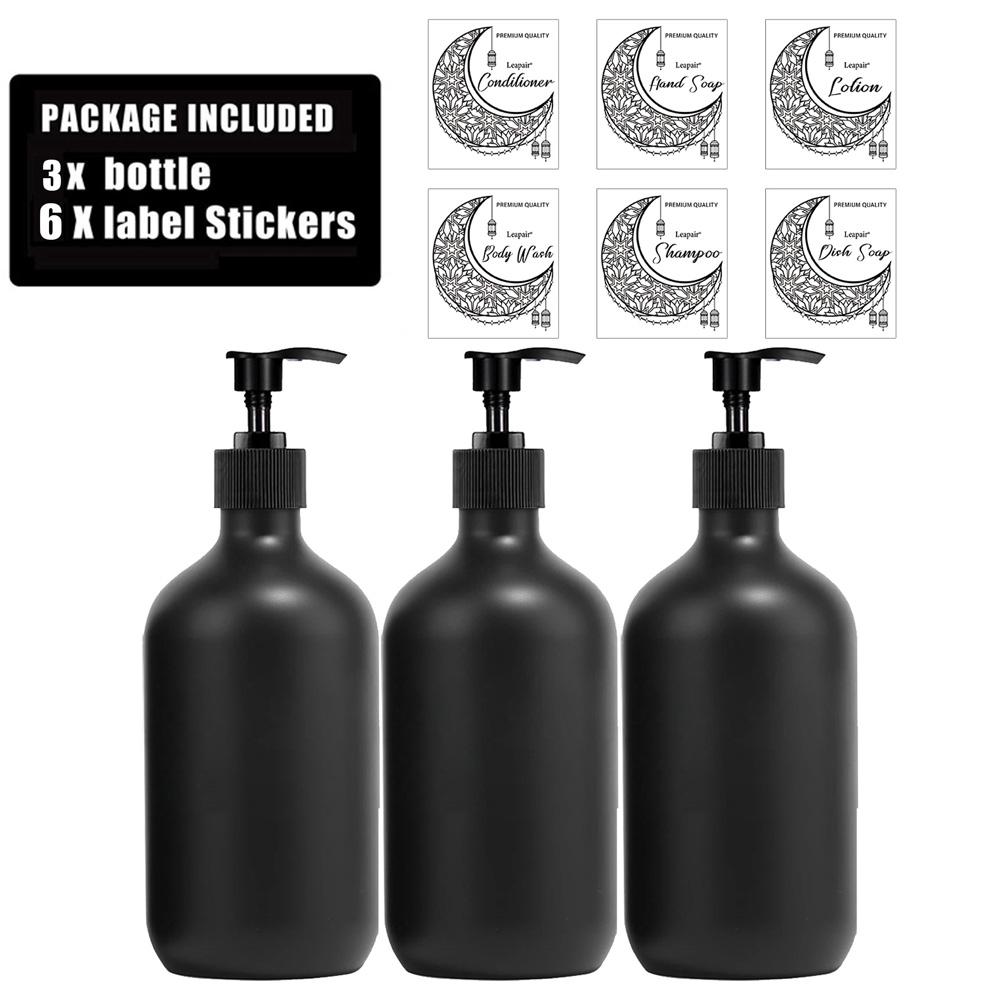 Refillable Shampoo Conditioner Body Wash Dispenser With Tray/White Labels Hand Press Bottle Ramadan Muslim Decor Ornament