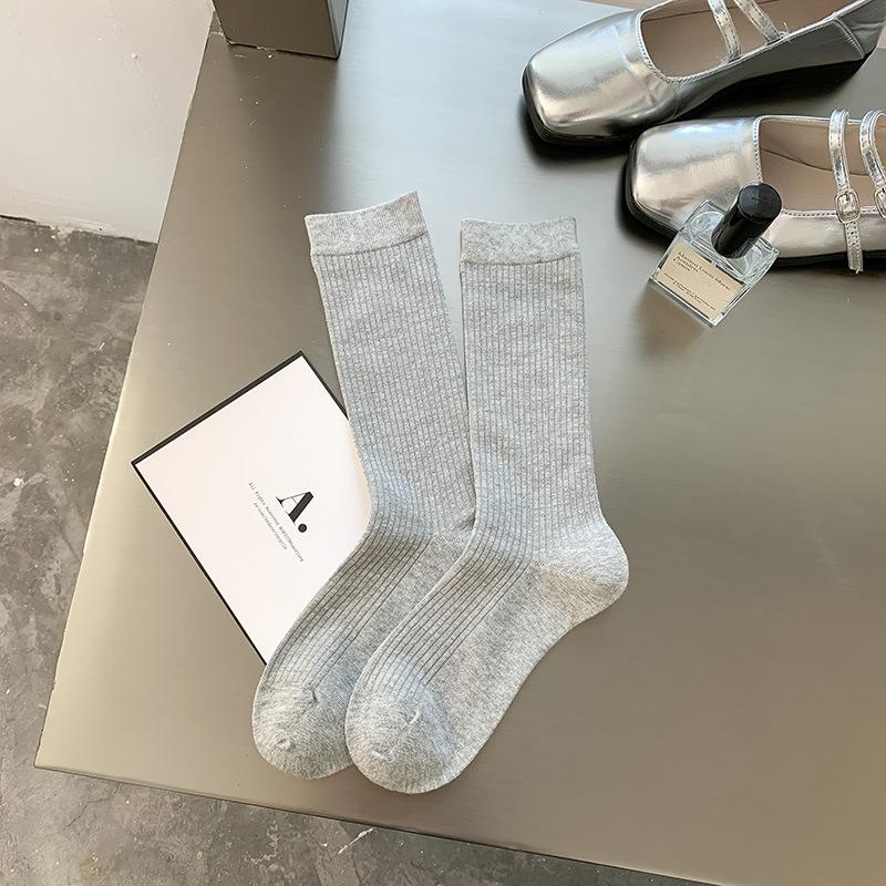 White Pile Socks, Women's Summer Cotton Socks, Thin Mid-calf Socks, Grey Long Socks, Spring and Autumn Matching, German Training Shoes, Socks Trend