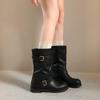 Autumn and winter boots sleeve retro new fashionable fashion flat single boots belt buckle short boots women's round head