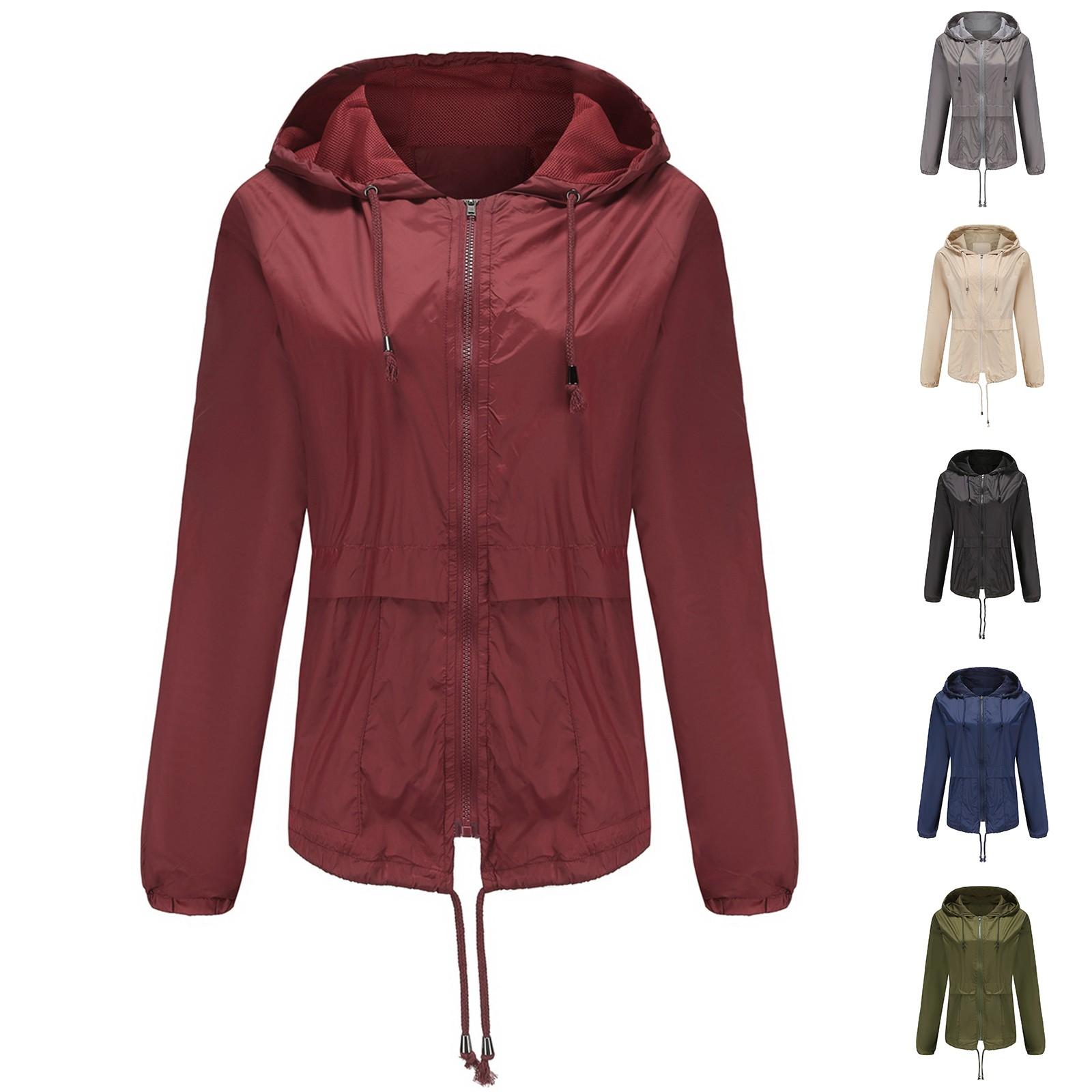 

Women s Hooded Lightweight Outdoor Jacket Thin Solid Color Submachine Jacket L армія зелений колір