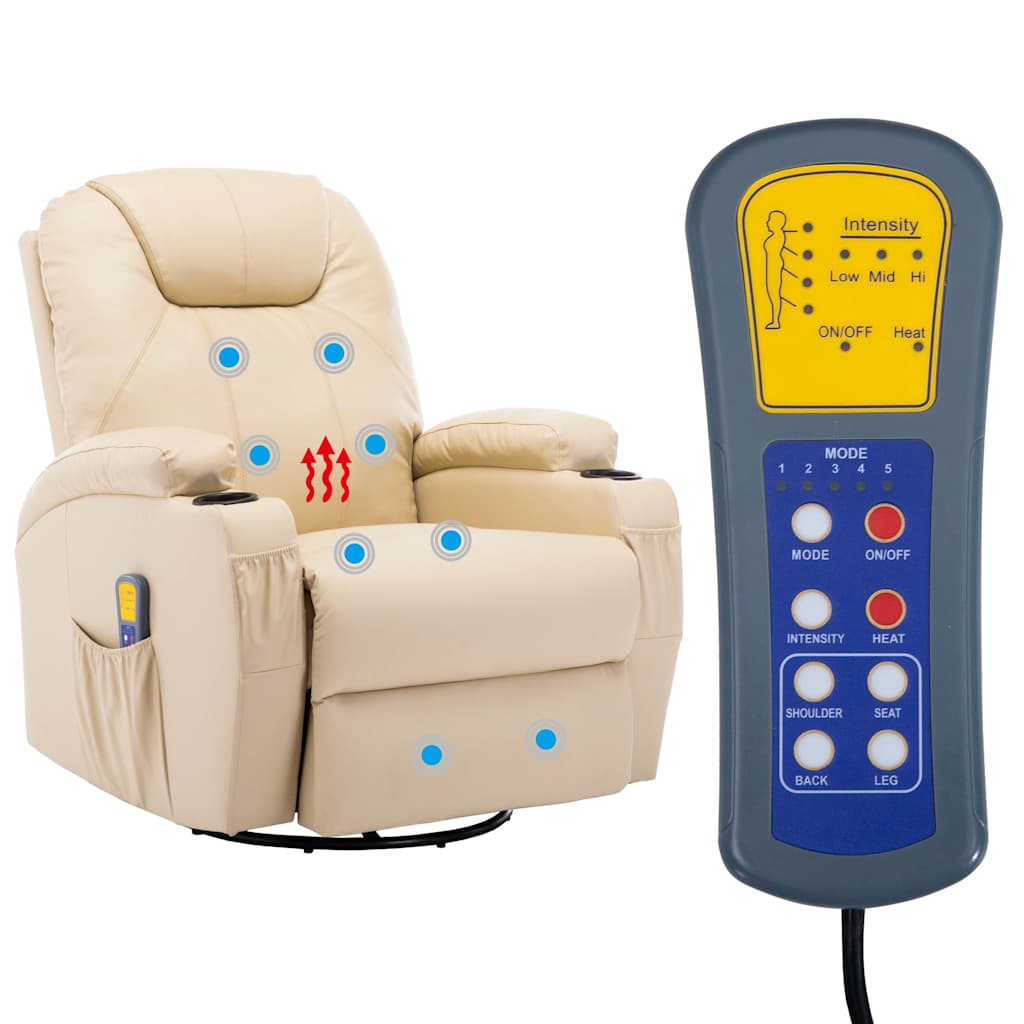 Cream Faux Leather Massage Rocking Chair
