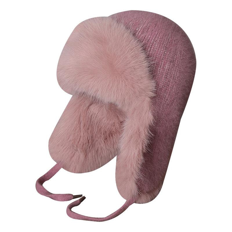 Fleece thickened hat women's autumn and winter new cold-proof thunder hat versatile ear protector warm knitted wool hat