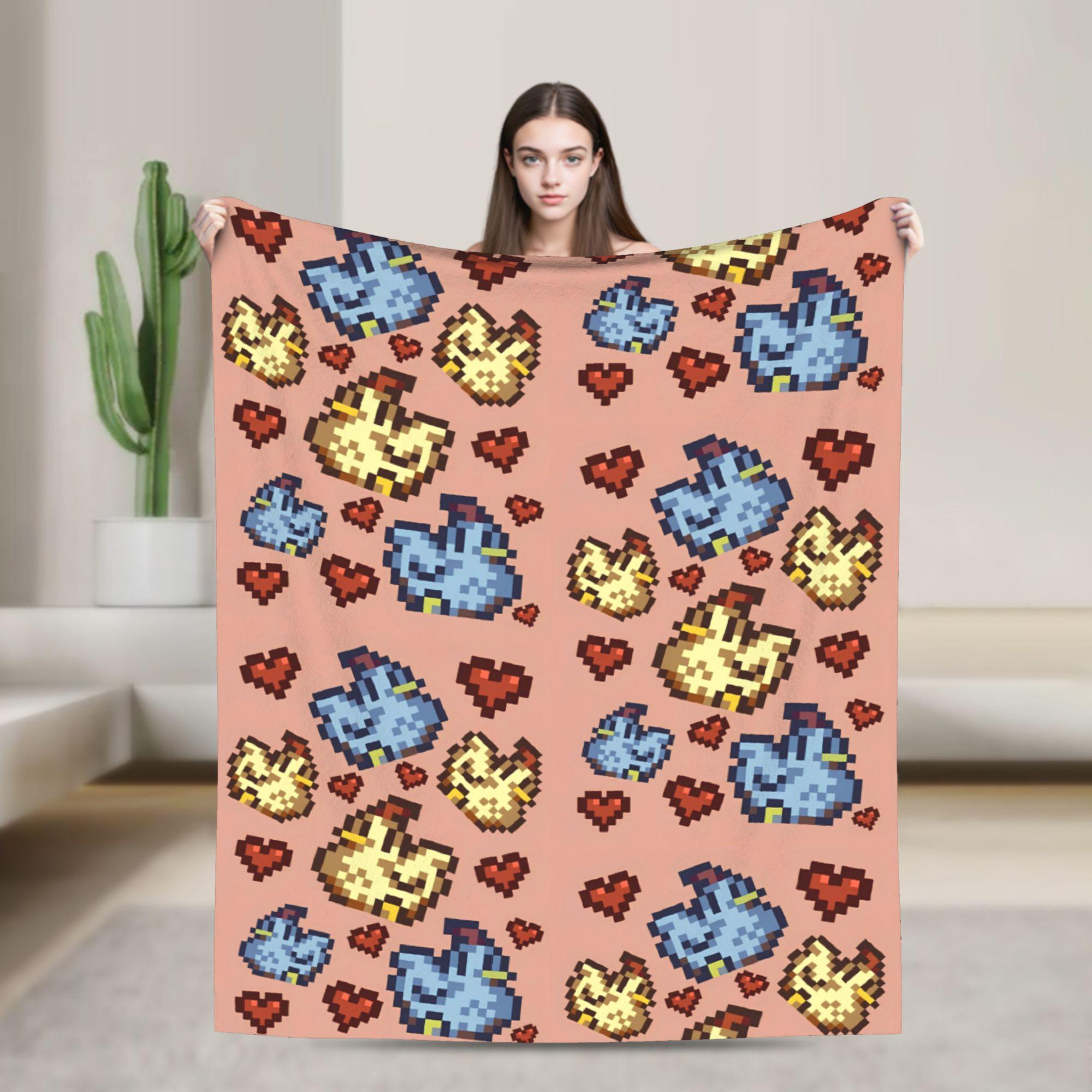 

Warm Soft Blankets Travel Office Stardew Valley Chicken Love Throw Blanket Flannel Bedspread For Outdoor Fashion Sofa Bed Cover 75x90cm