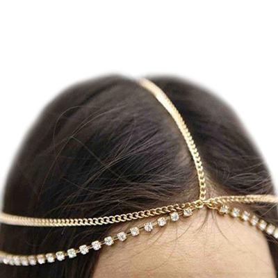 Bayan Bohem Moda Rhinestone Katmanlı Saç Zinciri Saç Takısı Saç Bandı Takı