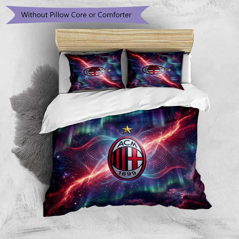 Ensemble de literie 3 pièces imprimé motif AC Milan Housse de couette et taies d'oreiller douces, respectueuses de la peau, lavables Ensemble toutes saisons Chambre à coucher
