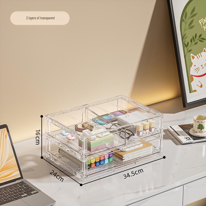 Desktop Storage Box with Drawer – Dustproof, Transparent Organizer for Dorm Desk and Office Stationery/Books/Documents