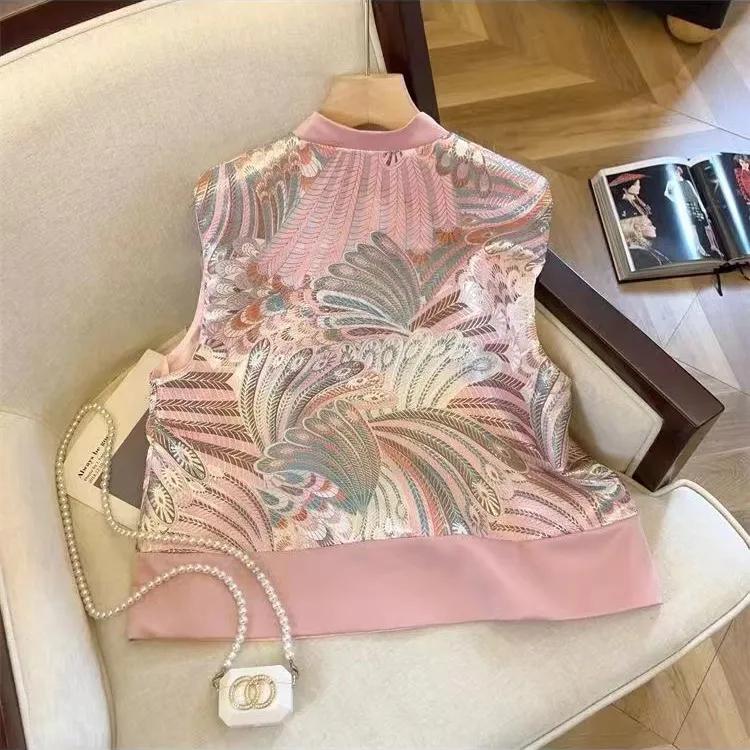 Jarní a podzimní vesta ve stylu Vintage pro ženy Přezka ve stylu Tang Elegantní květinový design