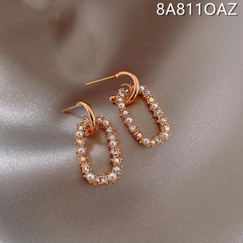 Korean Style 925 Sterling Silver Pearl Geometric Hoop Earrings for Women 8A811