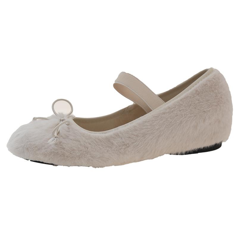 Small Man Inner Height Increase 5cm French Ballet Fluffy Shoes Women Wear Velvet Gentle Mary Jane Single Shoes In Winter