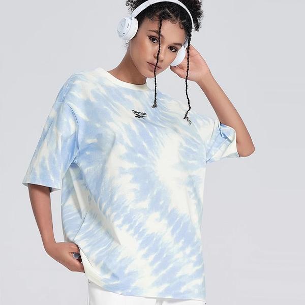 Reebok Color Block Printed Sports Casual Short Sleeve T-Shirt Unisex Tops Light-Blue 24SRM405UGW1