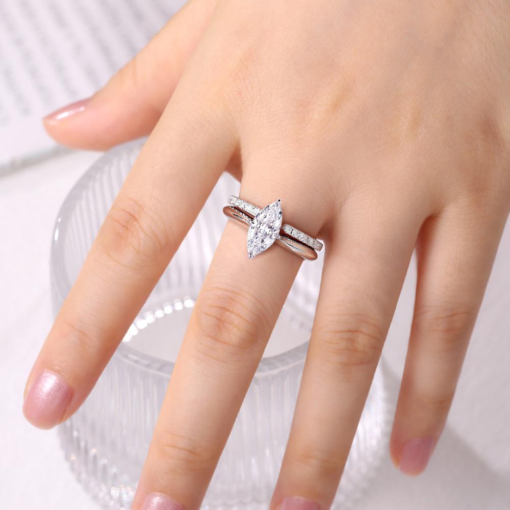 1/2/3Carat Marquise Cut Moissanite Rings for Women CopperSolitaire Diamond Ring Engagement Wedding Bands Jewelry