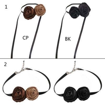 Colar Gargantilha de Flor para Mulheres Passeios de Verão Elegante Gargantilha de Flor com Cadarço Corrente de Clavícula Flor Marrom Joia Presente