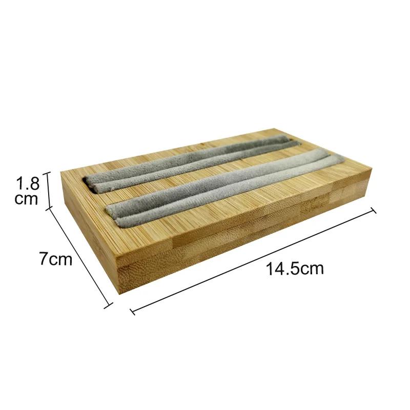 Velvet Square Ring Tray With Bamboo Wood Base 2 Slots Ring And Accessory Display Stand Earrings Jewelry Storage Rack 14.5*7CM