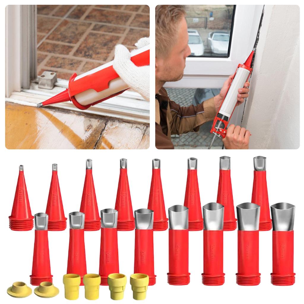 Stainless Steel Caulking Nozzles 16Size With 6Base Durability Sealant Applicator Tool For Kitchen Bathroom Sink Joints