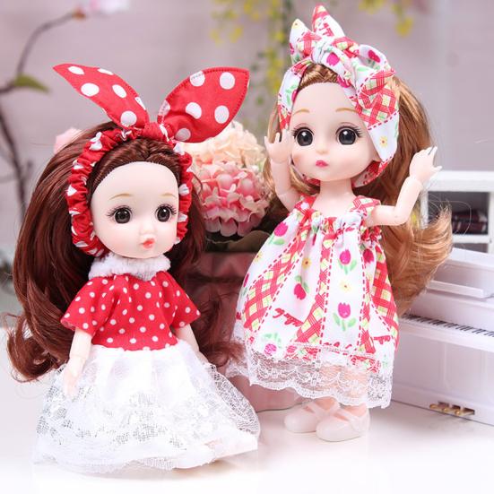 17cm BJD Doll 13 Joints Movable Black Eyes Colored Long Hair Vivid Facial Expression Nude Doll Changing Clothes Toy for Gifts