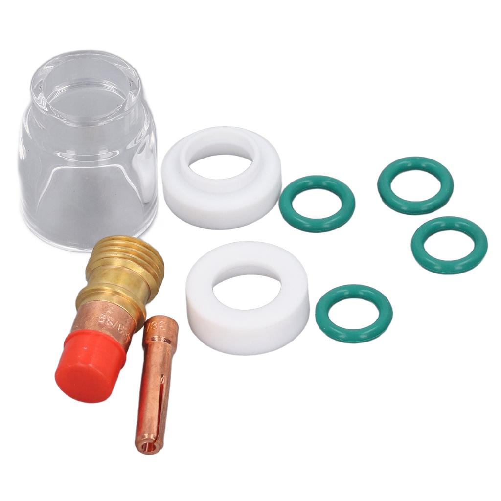 9-teiliges Set WIG Schweißbrenner Zubehör Spannhülse Gaslinse Glaskolben Dichtung O-Ring Schweißbrenner