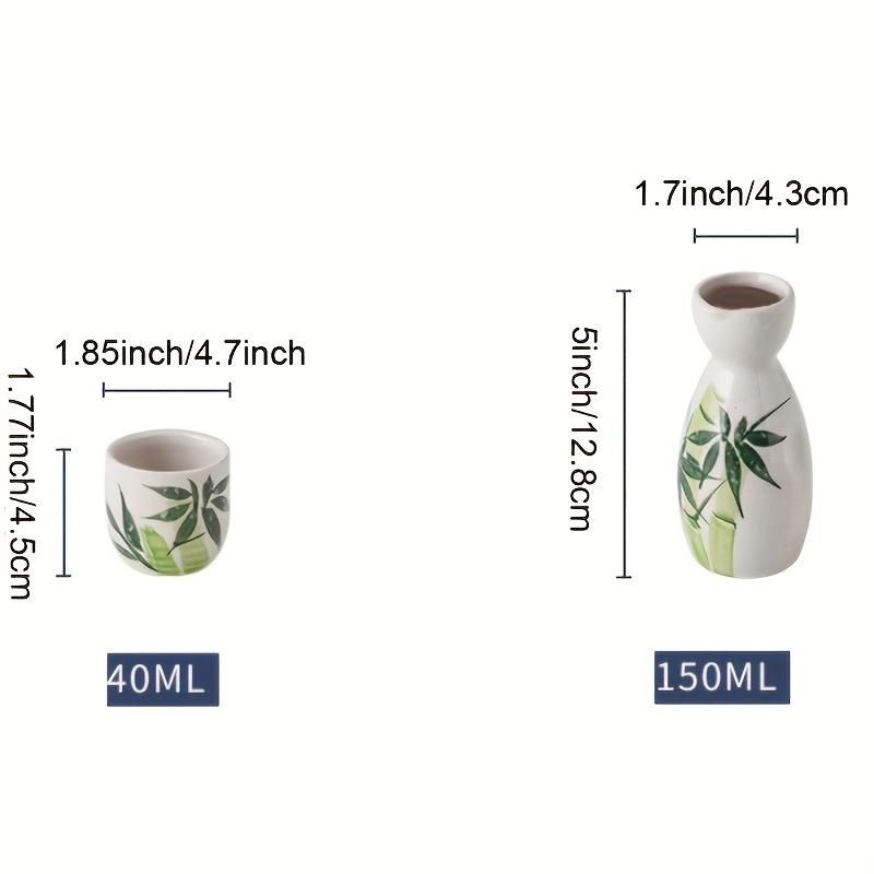Set, Japanese Sake Set, Including 1pc Tokkuri Bottle And 4pcs Ochoko Cups, Bamboo Or Flower Pattern Ceramic Sake Set