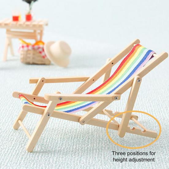 Mini-Strandstuhl, Puppenhaus-Dekoration, realistischer faltbarer Regenbogen-Liegestuhl, Miniatur, simulierter Strandstuhl für 1:12 oder 1:6 Puppenhäuser