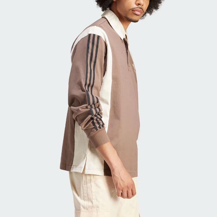 adidas Originals Rugby Shirt Three Stripe Color Block Polo Long Sleeve Vintage Rugby Top Men Tops Brown IS1405