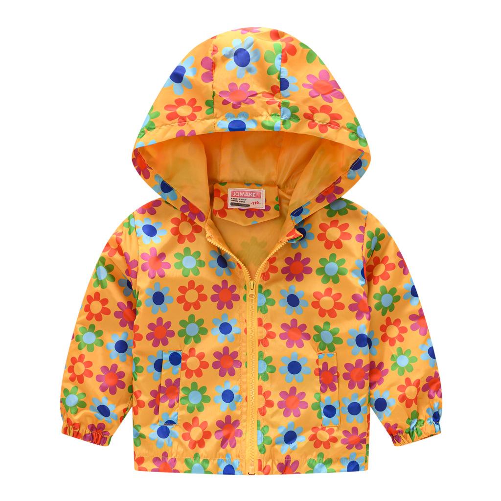 Toddler Kids Cartoon Print Hooded Jacket Boys Girls Lightweight Windproof Zip Up Casual Outerwear Coat