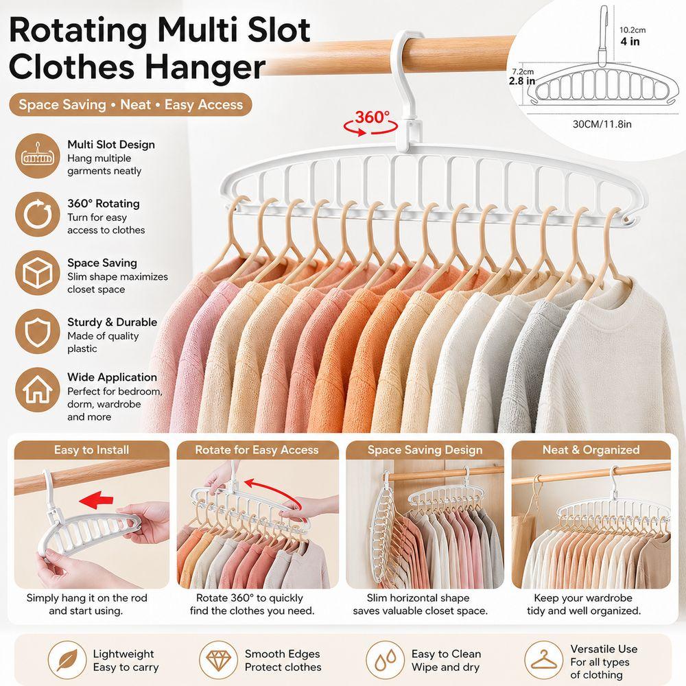 Folding Clothes Hanger Multi Slot Wardrobe Storage Rack New Rotating Hanger Closet Storage