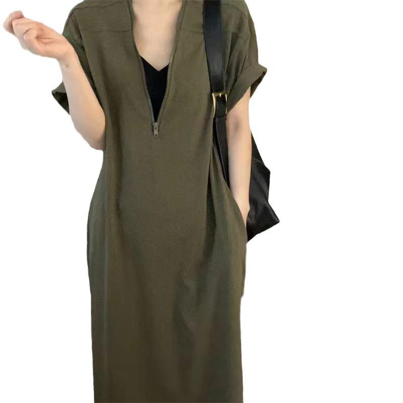 Hepburn Style Retro Cotton A-Line Dress: Summer Loose Fit In Solid Colors