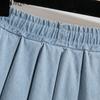 MODIQUE Sommer Übergröße Damen Locker Basics Elastisch Mock Zweiteiler Plissierte Kurze Röcke Weiblich Lässig Blaue Denim Kurze Hosen