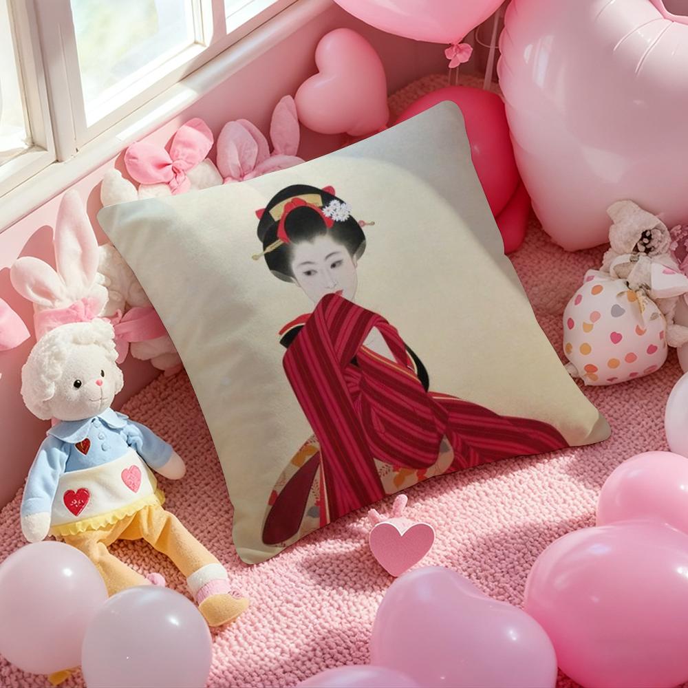 Japanese Lady Classic Cushion Cover Pattern Printed Pillowcase for Living Room Sofa Cushion Cover & Bedroom Decor