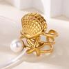 Starfish Shell Pearl Rings For Women Gold Color Stainless Steel Shell Pearl Adjustable Ring Party Christmas Vintage Jewelry Gift