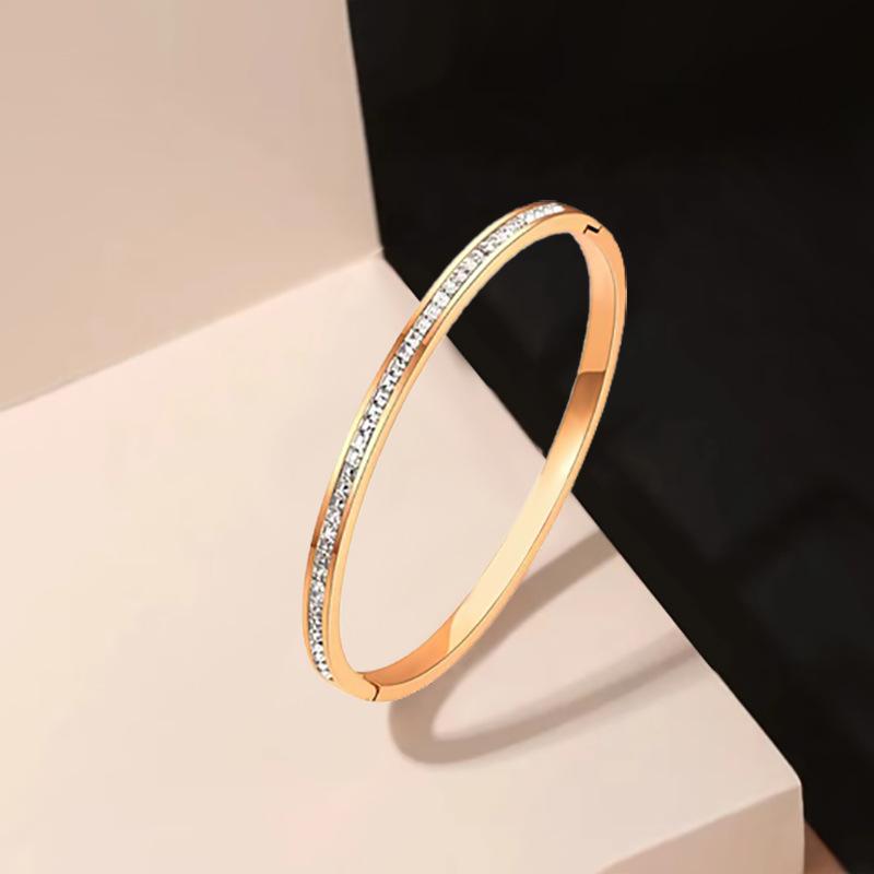 Rose Gold Bamboo Joint Titanium Steel Bangle - Luxurious, Non-fading, Diamond-studded, Waterproof Women's Bracelet.