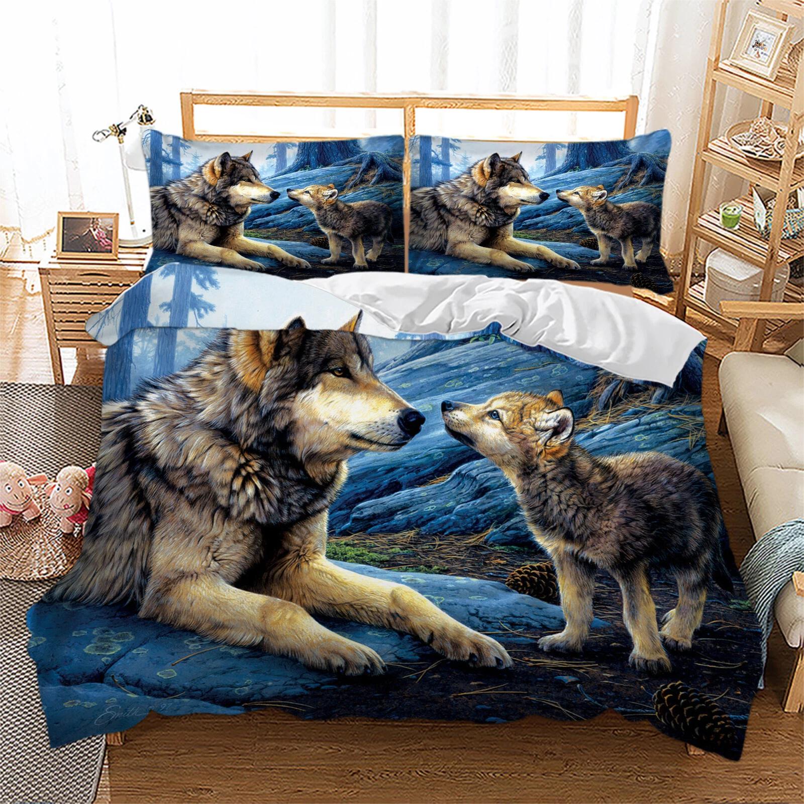 

Forest Wolf & Pup Duvet Cover, Wildlife Bedding Set, Nature Scene Bed Cover for Animal Lover Home Decor, Perfect Gift for Twin/Queen/King Size Beds UK Single 135x200cm