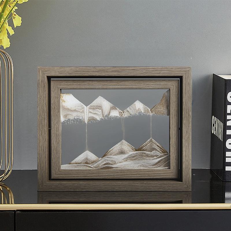 Moving Sand Art 3D Sandscape Quicksand Liquid Hourglass Rotatable Wooden Frame Flowing Sand Painting Office Home Decor Gifts