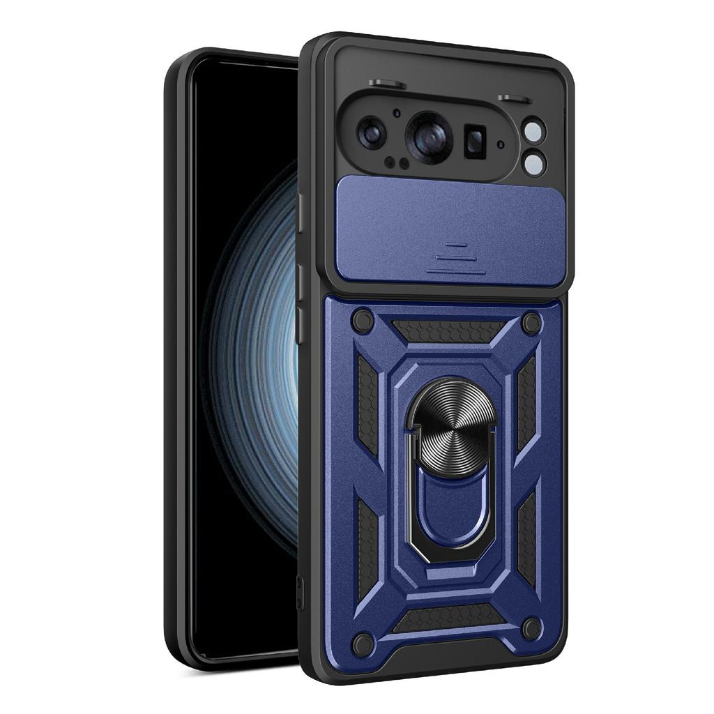 AMORUS Für Google Pixel 9 Pro XL Hülle Ständer PC+TPU Handyhülle mit Kameraobjektivschieber