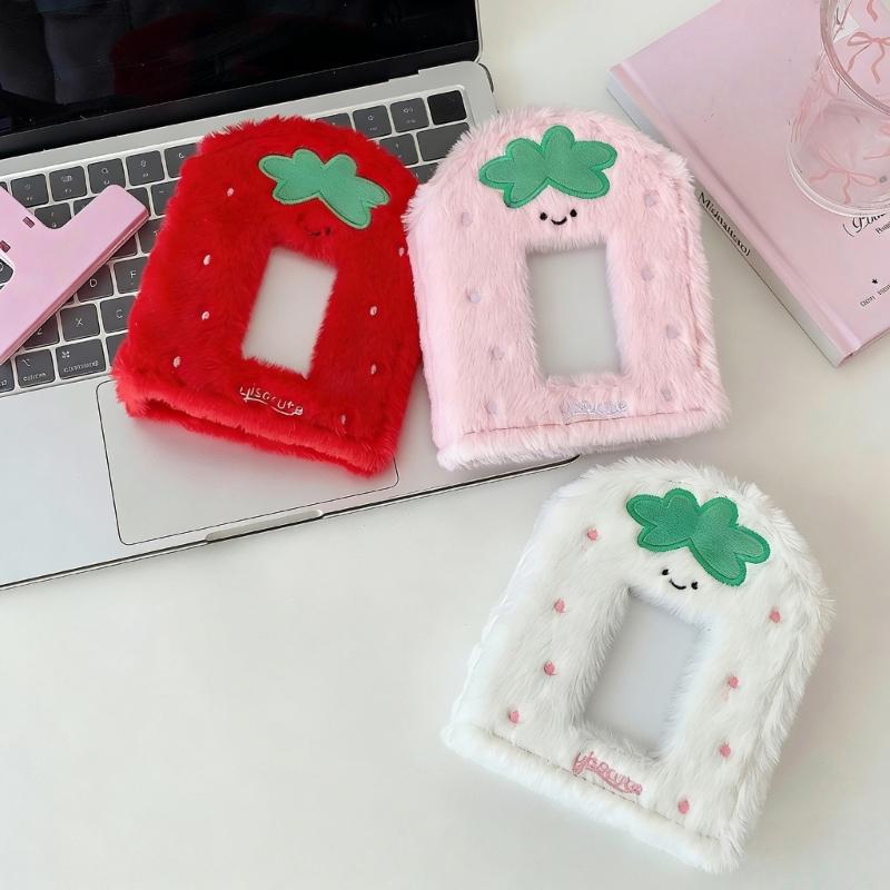 Plush Photocard Binder Cover Cute Strawberry Refillable Page Cartoon 3 Rings Binder Photo Album Shell Organizers