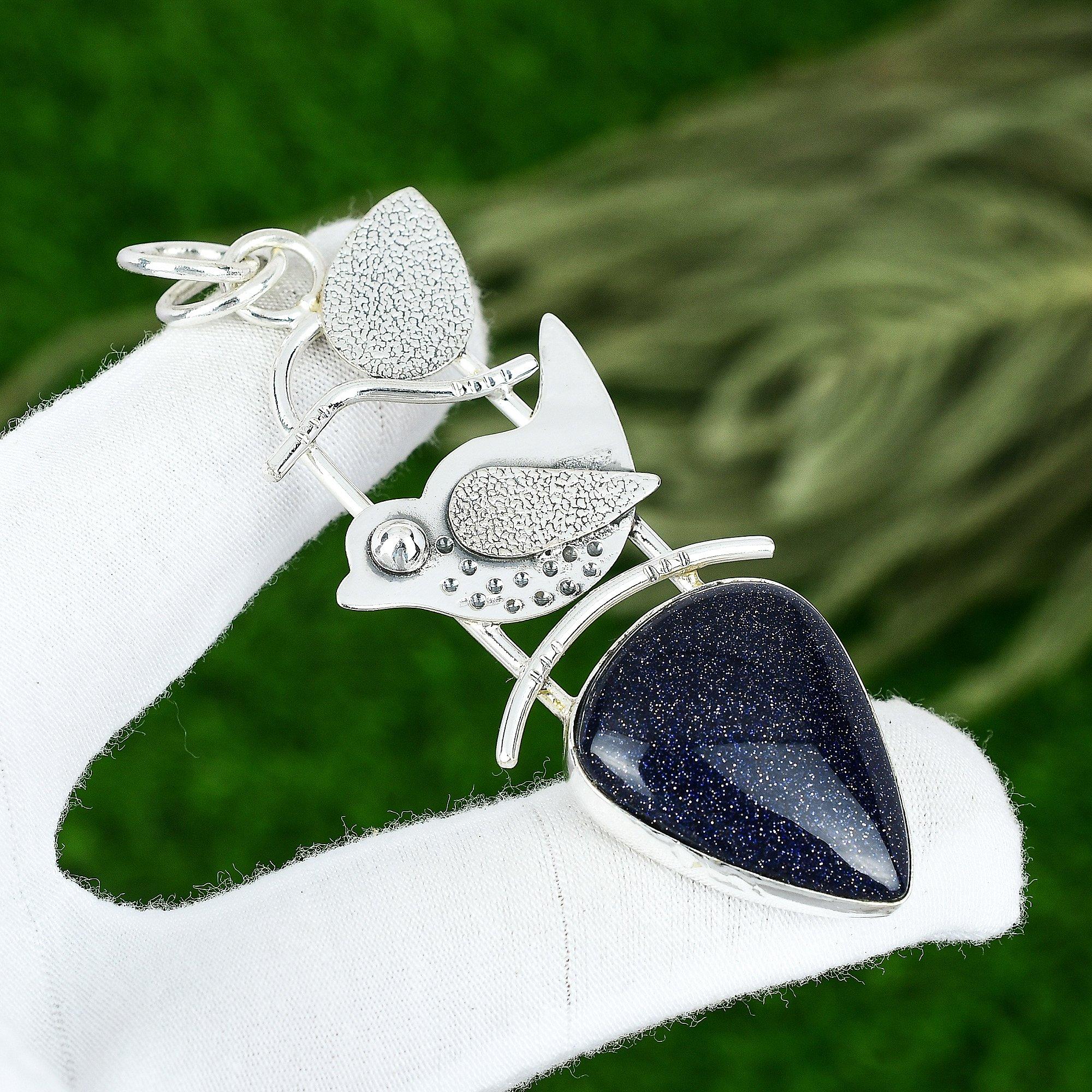 

Birthday Gift For Her Natural Blue Sunstone Gemstone Pendant 925 Sterling Silver